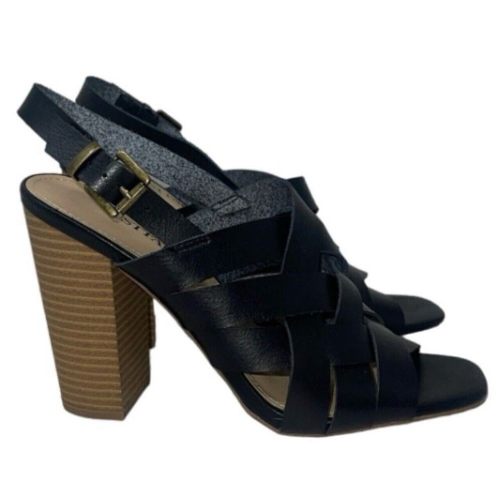Just Fab Shela Dress Sandals Womens Size 9.5 Black High Chunky Block Heel Shoes